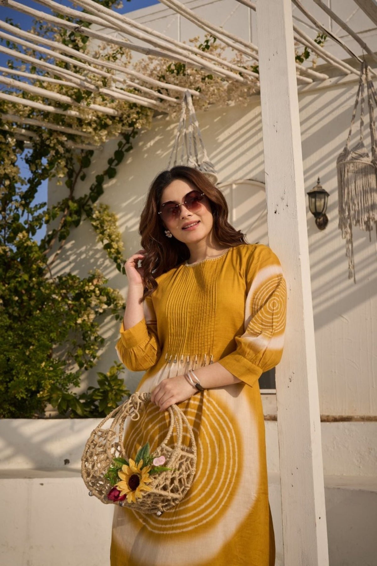 Premium summer Mul Cotton Cord Set in Yellow - Freyaa USA & Canada