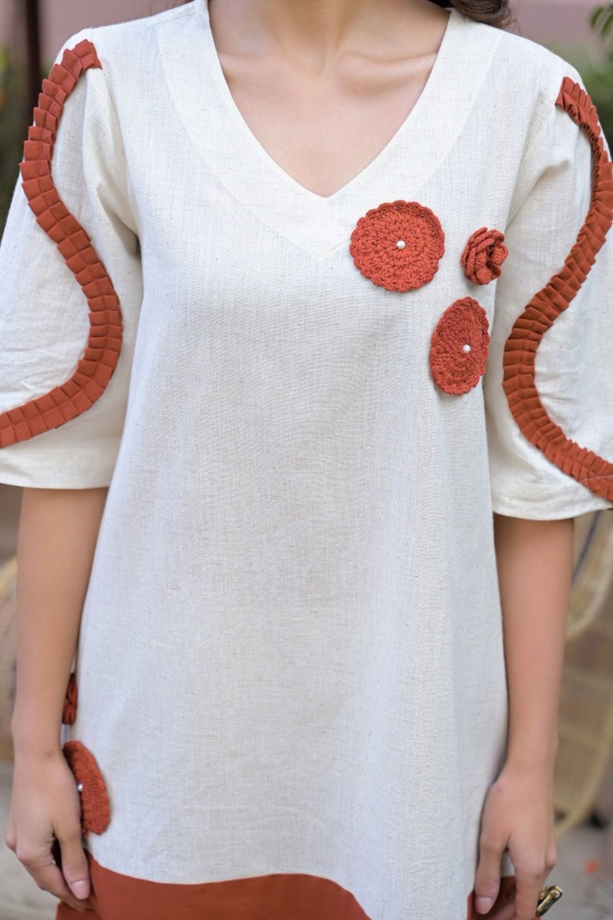 Rust Orange Tunic with Thread Work Embroidery - Freyaa