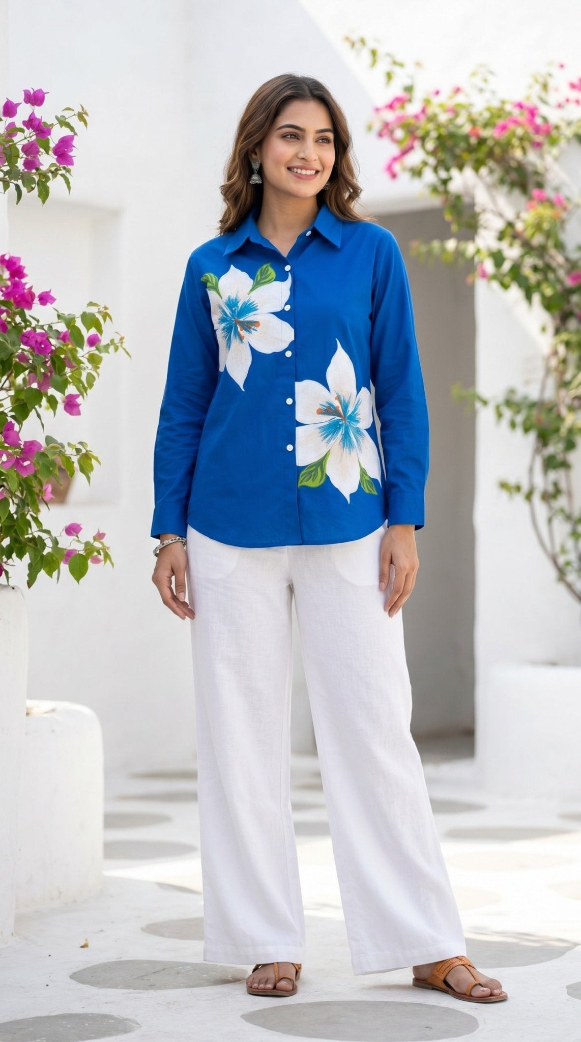 Women Relaxed Cotton Shirt in Blue. - Freyaa USA & Canada