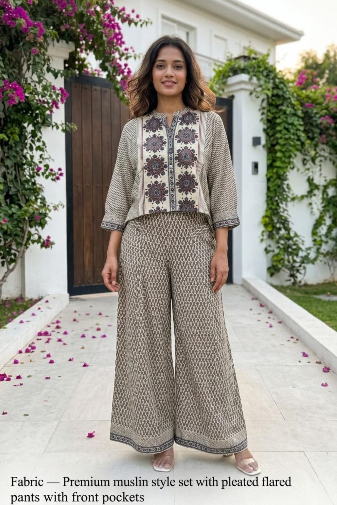 White Abstract Print Co-ord Set - Freyaa USA & Canada