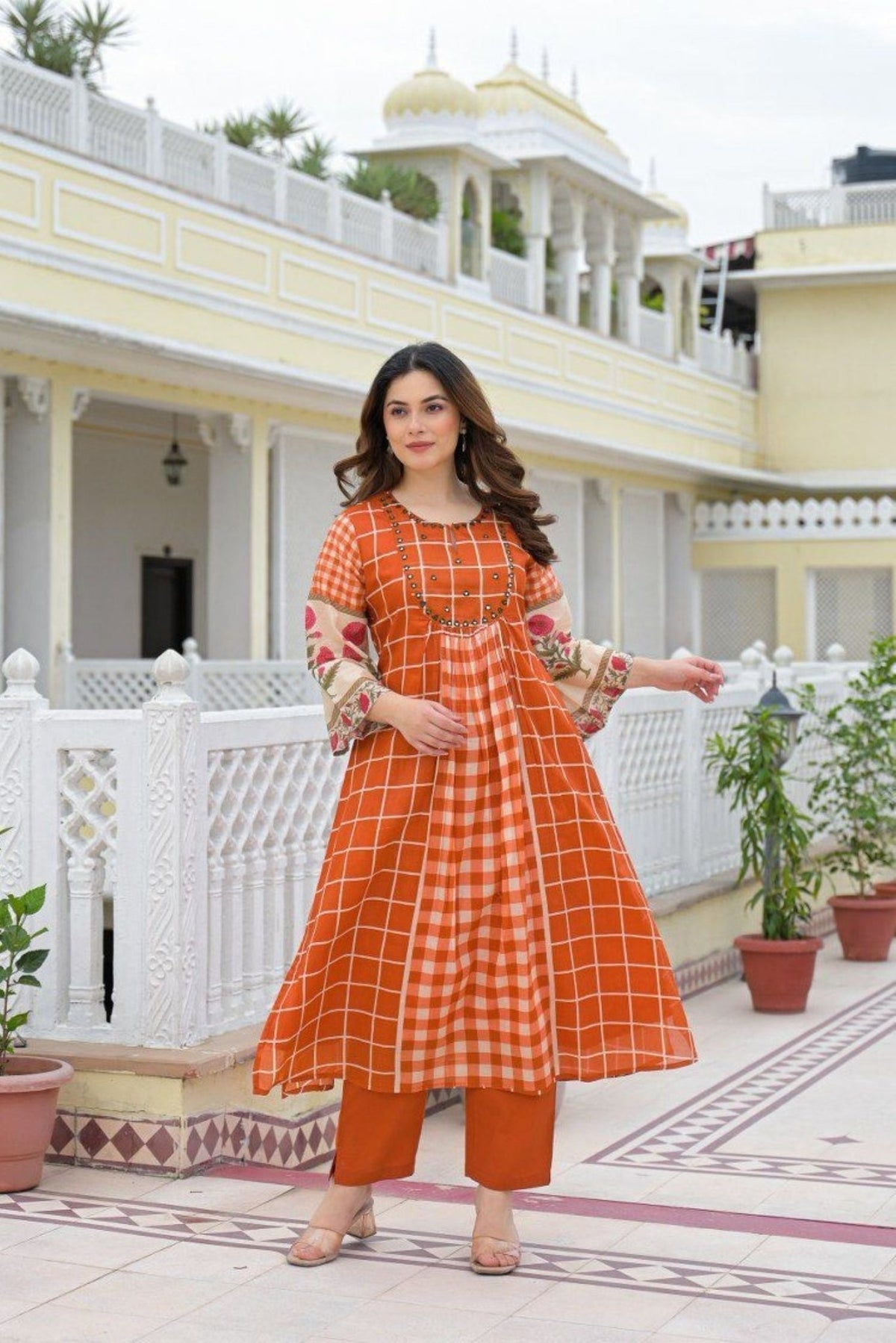 Orange Grid Pattern Cord Set - Freyaa USA & Canada