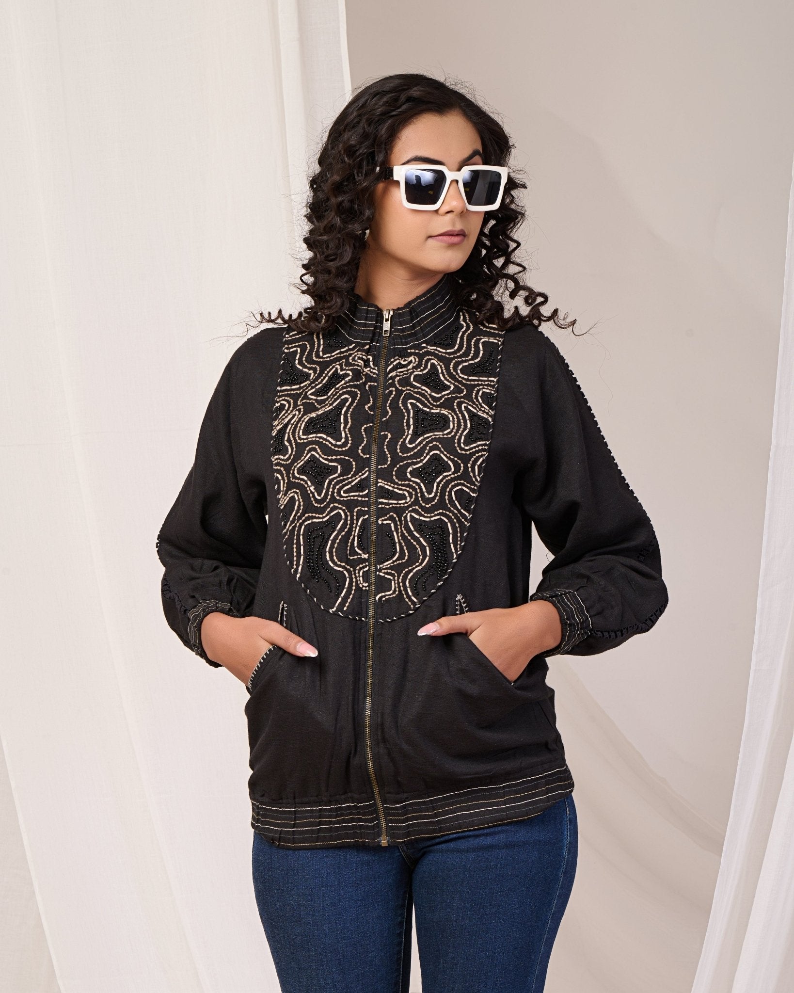 Classic Black Cotton Layering Jacket - Freyaa USA & Canada
