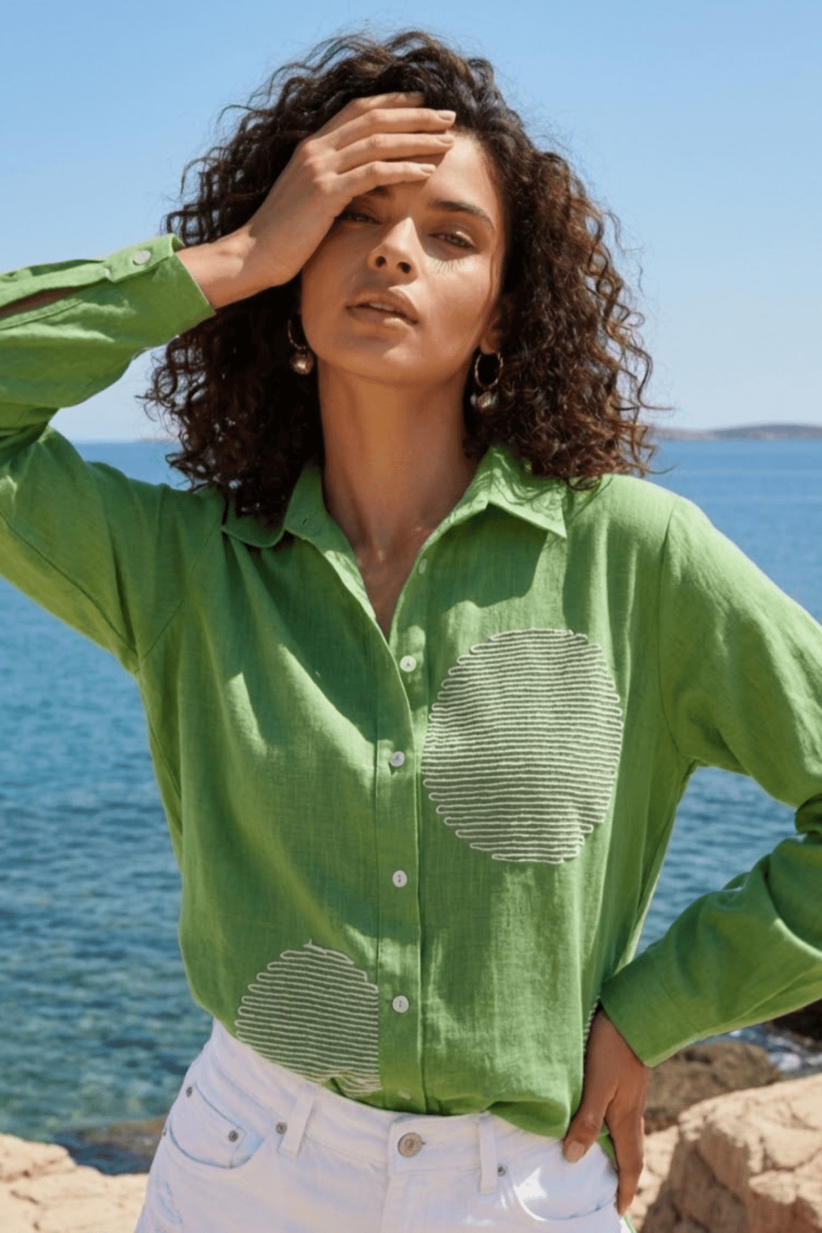 Kelly Green with Circular Print Shirt - Freyaa USA & Canada