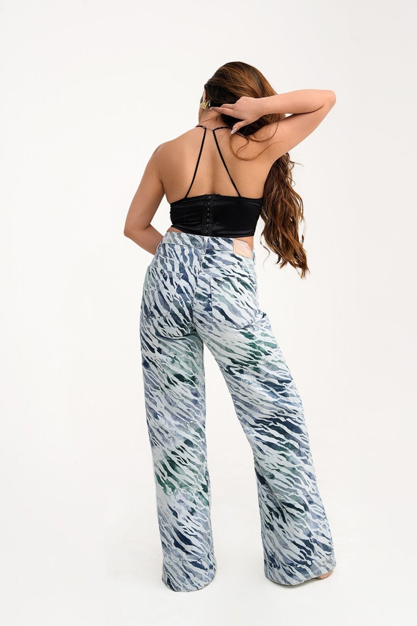 Patterned Charm Denim Pants - Freyaa USA & Canada
