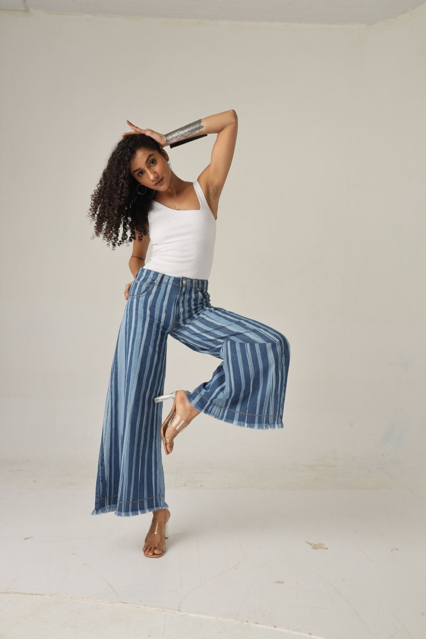High-Rise Striped Flare Jeans - Freyaa USA & Canada