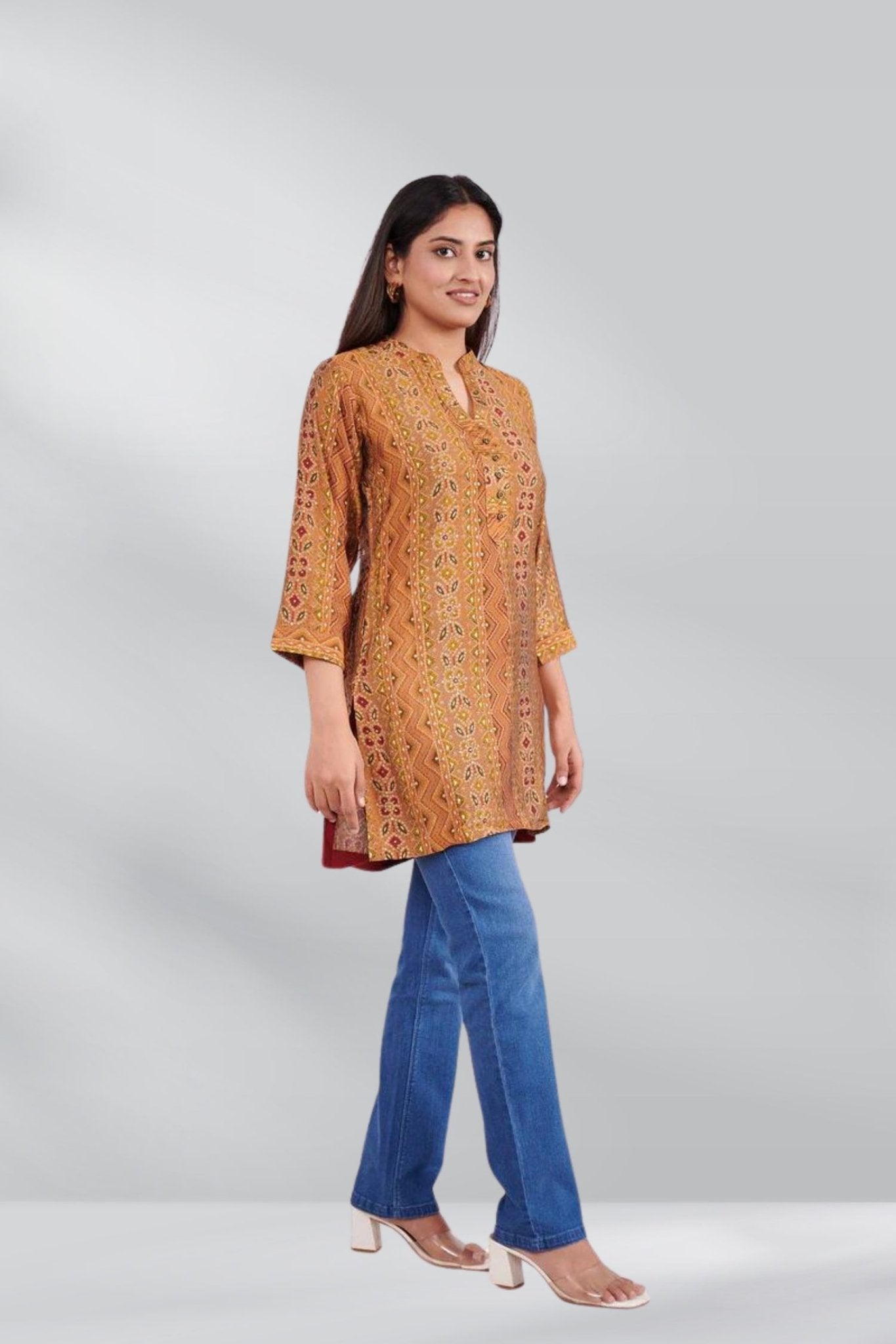 Foil Printed A Line Tunic Top - Freyaa USA & Canada