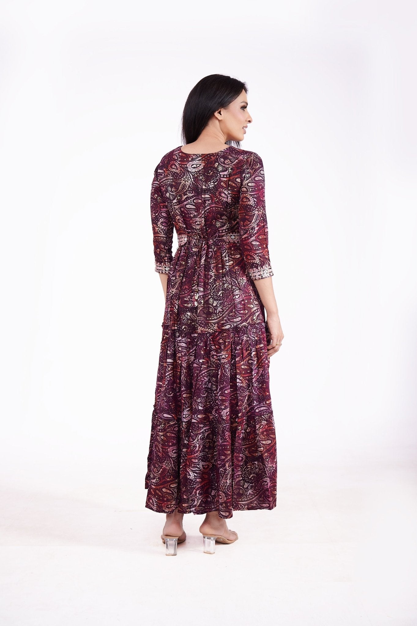 Rayon Pasley Printed Neck Embroidered Ethnic Dress - Freyaa USA & Canada
