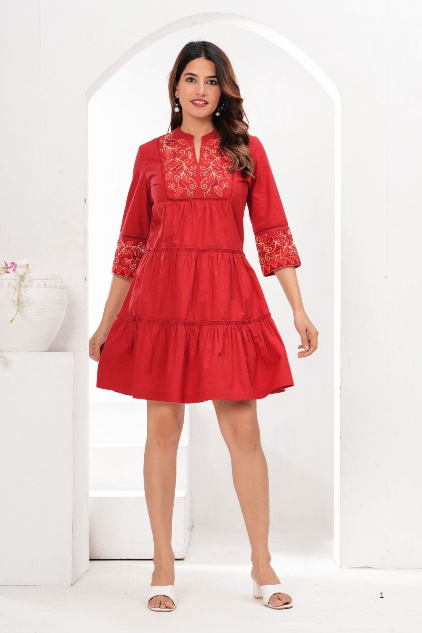 Embroidered Maroon Charm Tunic - Freyaa USA & Canada