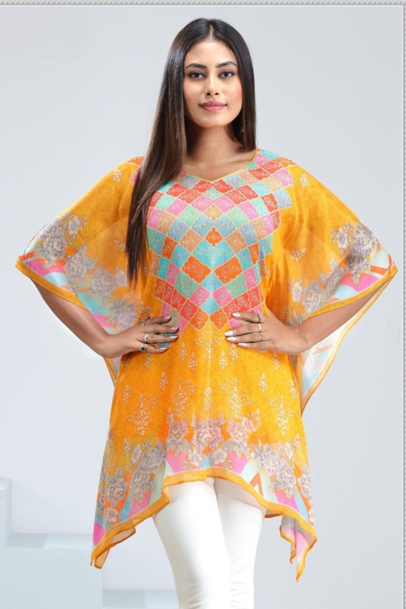 Multicolor Embroidered Short Kaftan - Freyaa USA & Canada