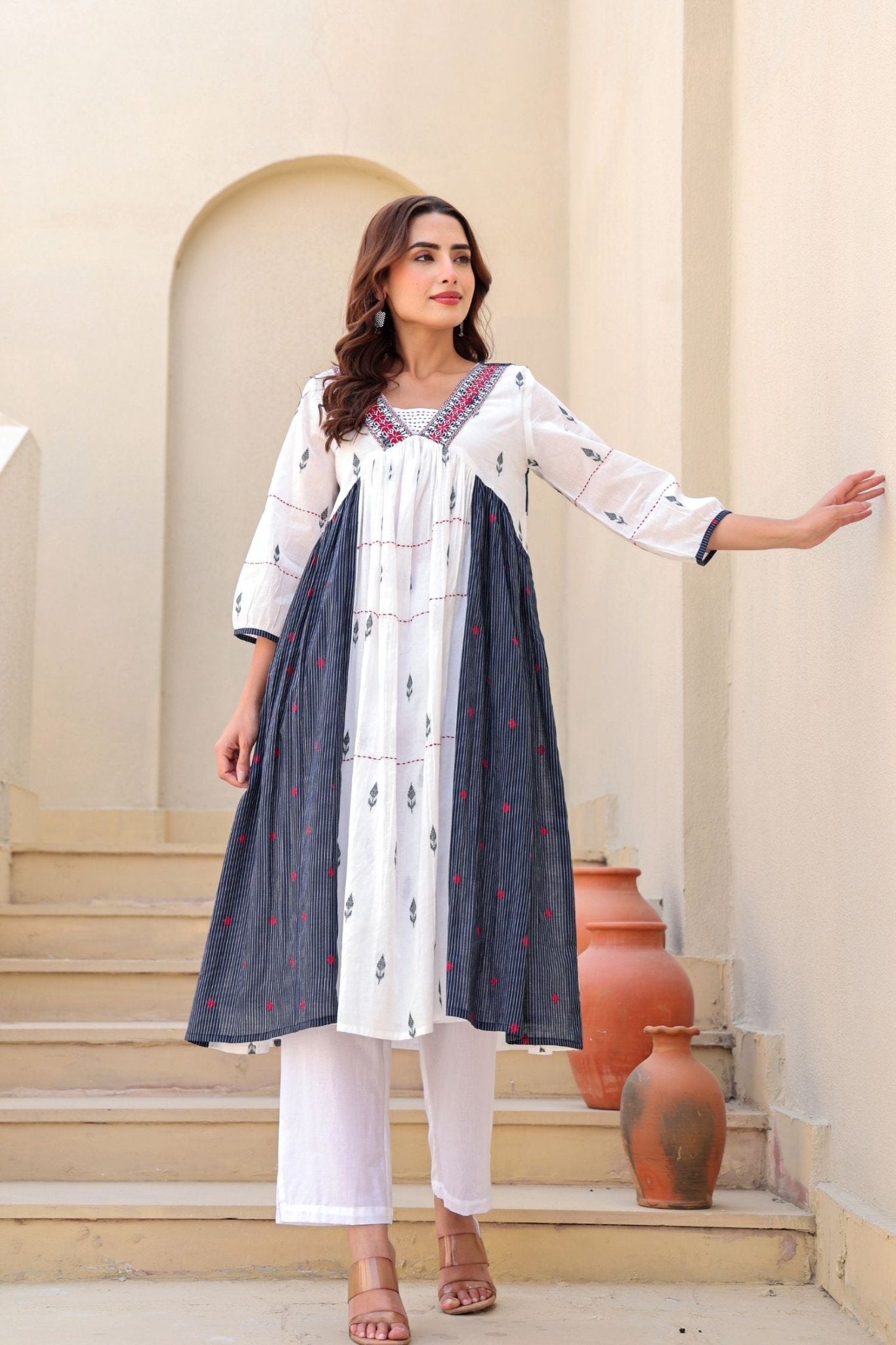 White Weave Embroidered Cord Set - Freyaa USA & Canada