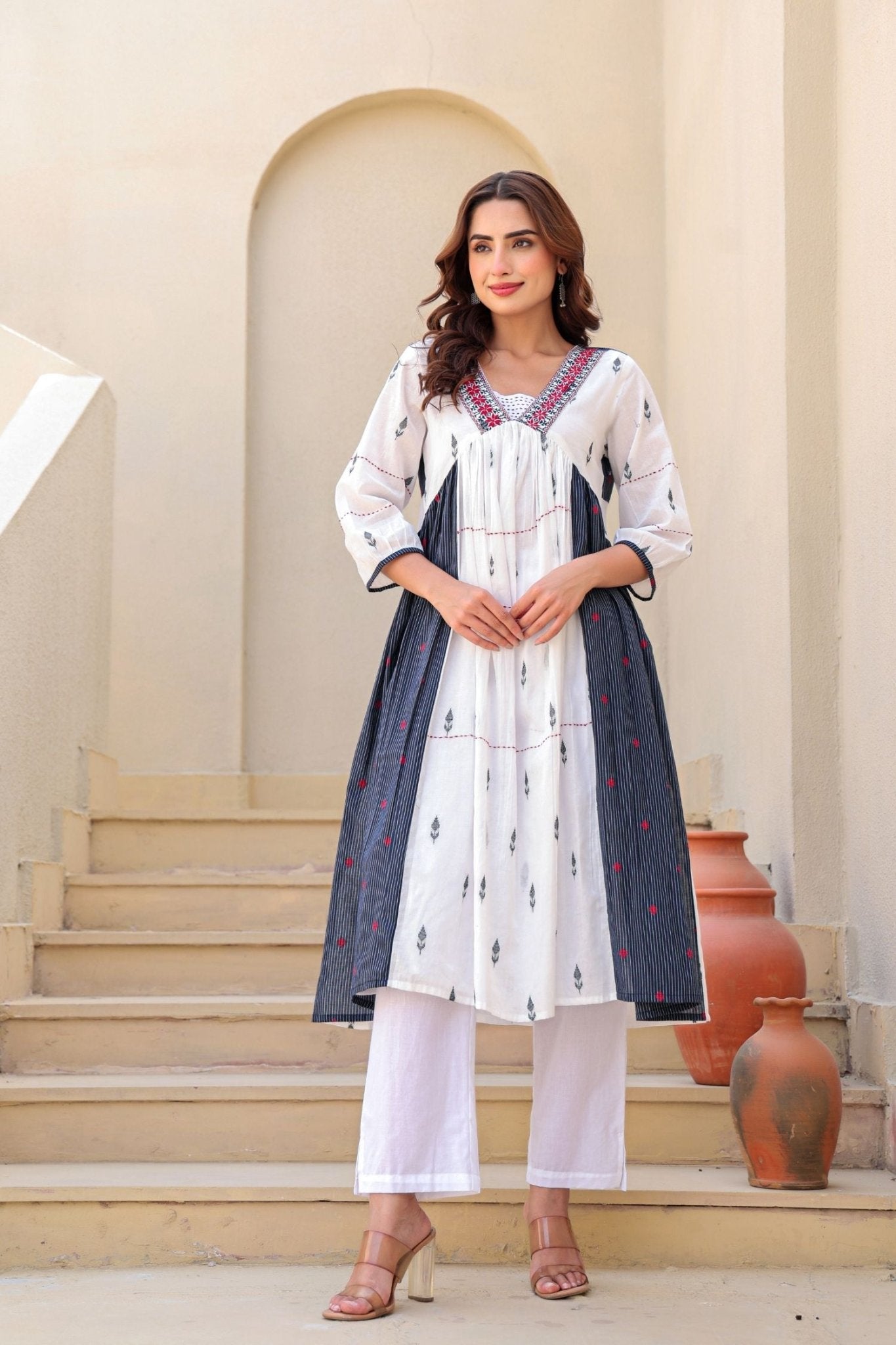 White Weave Embroidered Cord Set - Freyaa USA & Canada