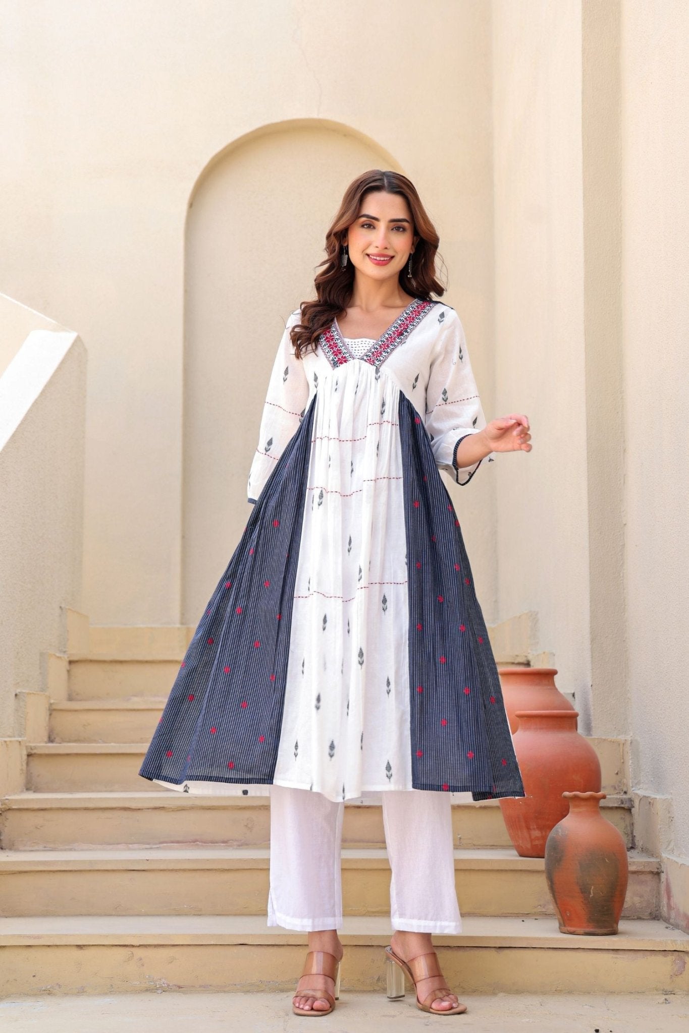 White Weave Embroidered Cord Set - Freyaa USA & Canada