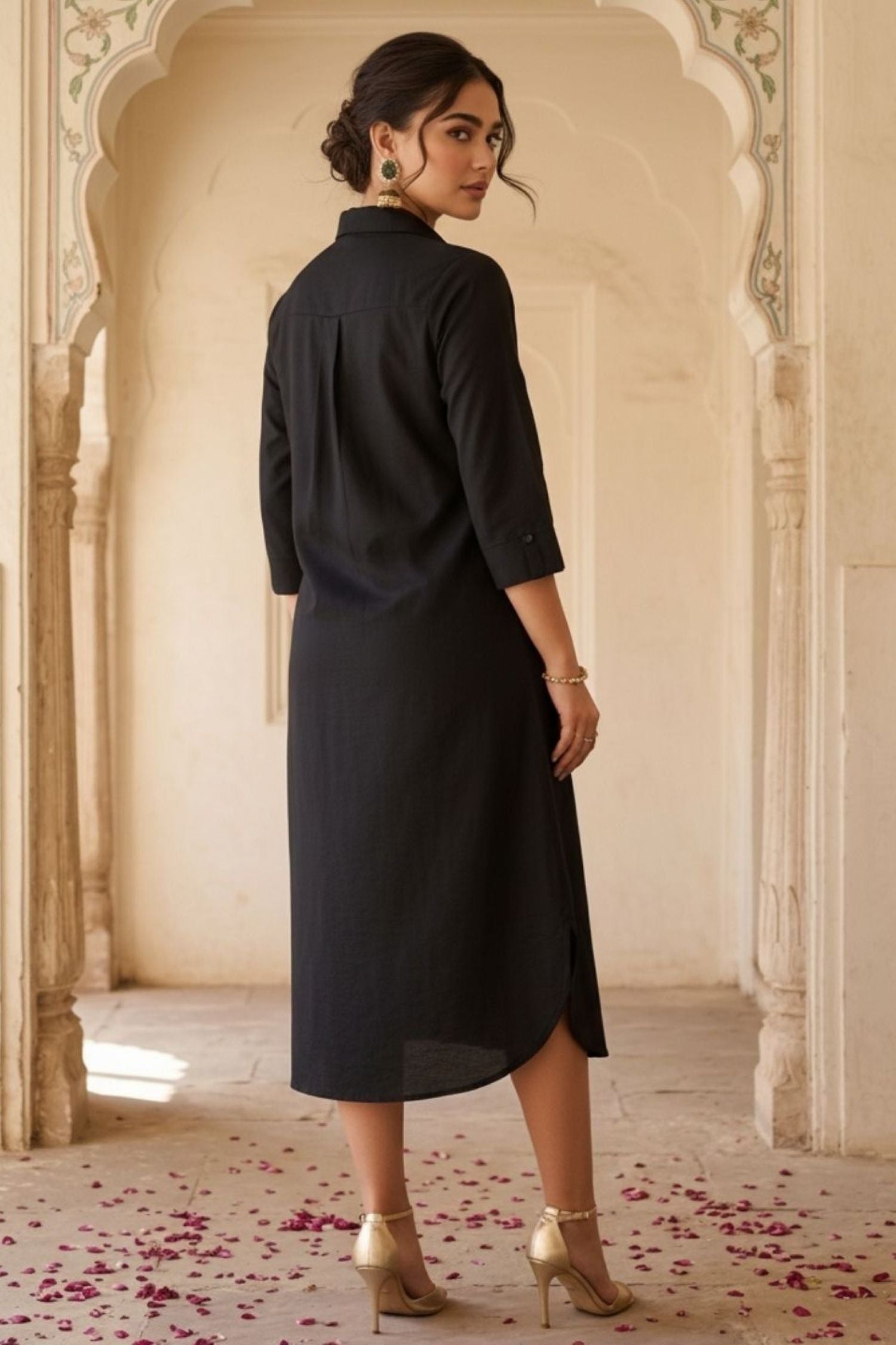 Black Embroidered Shirt Dress