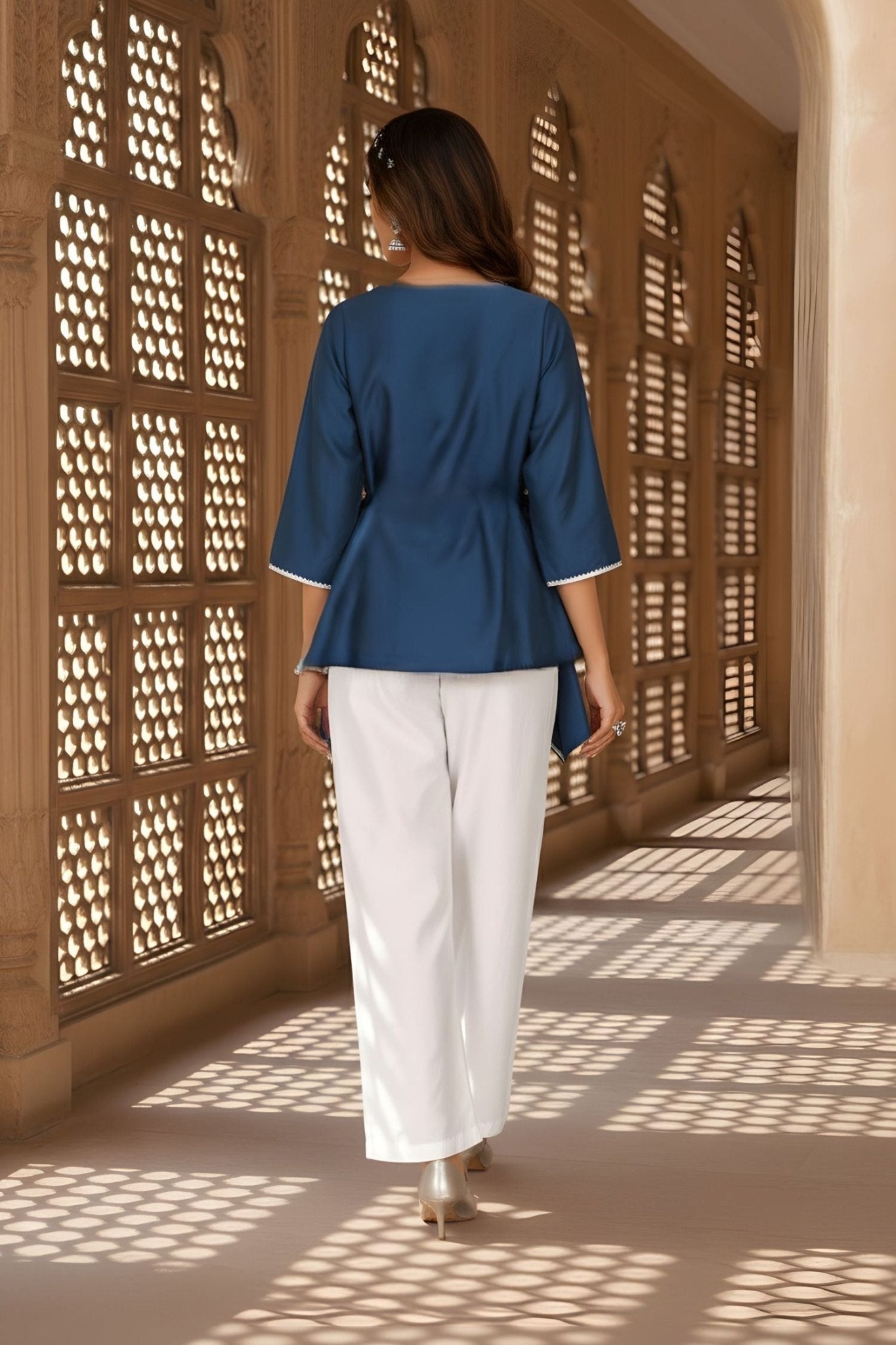Blue Wrap-Style Asymmetric Top - Freyaa USA & Canada