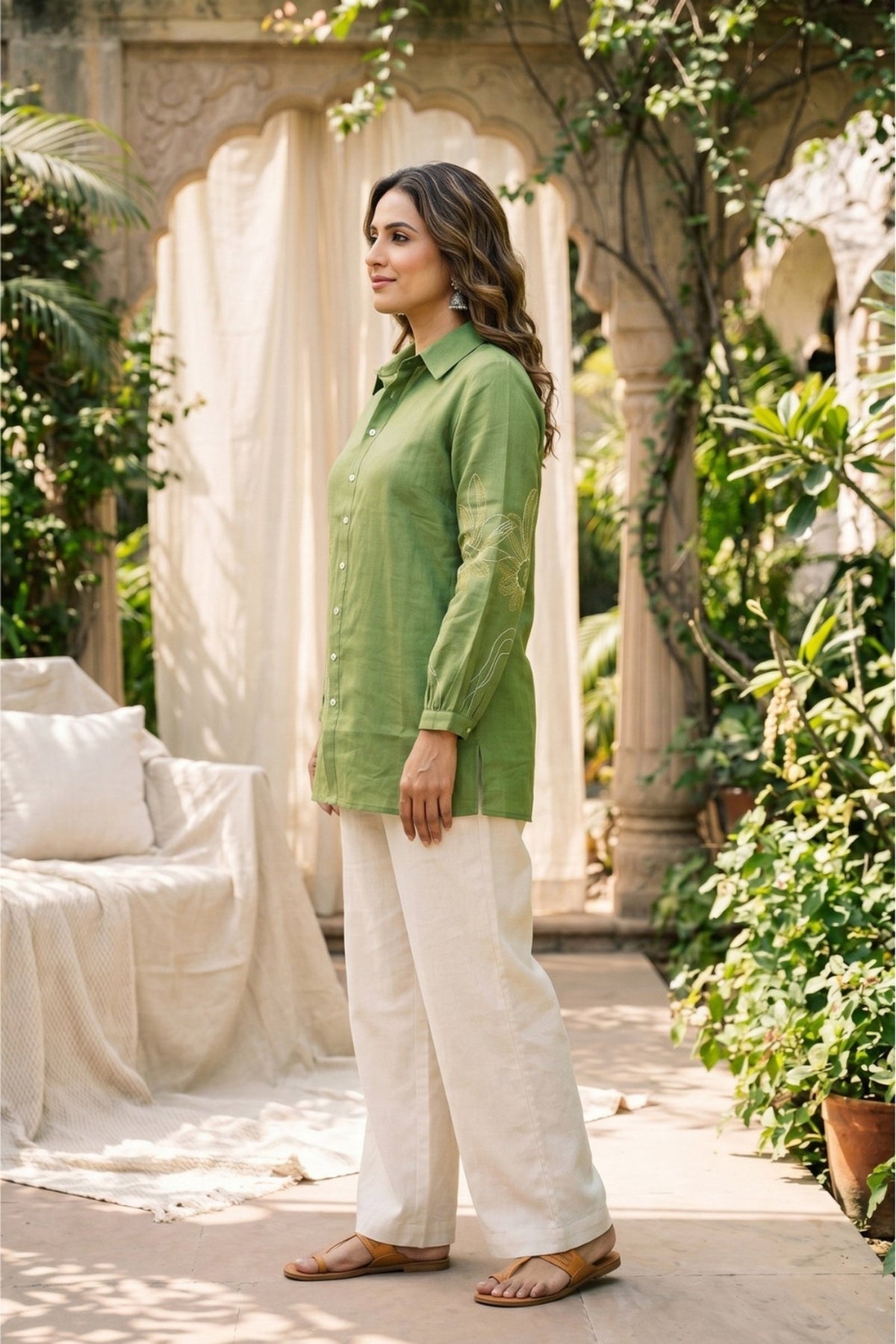 Relaxed Fit cotton Green Shirt. - Freyaa USA & Canada