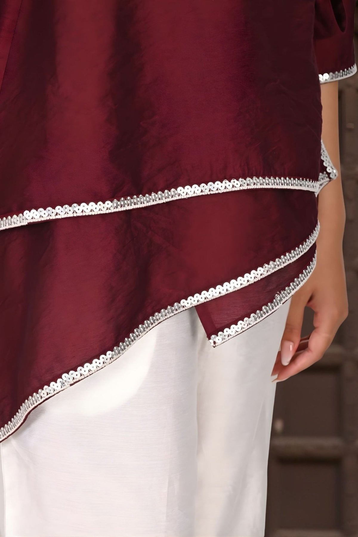 Maroon Wrap-Style Asymmetric Top - Freyaa USA & Canada