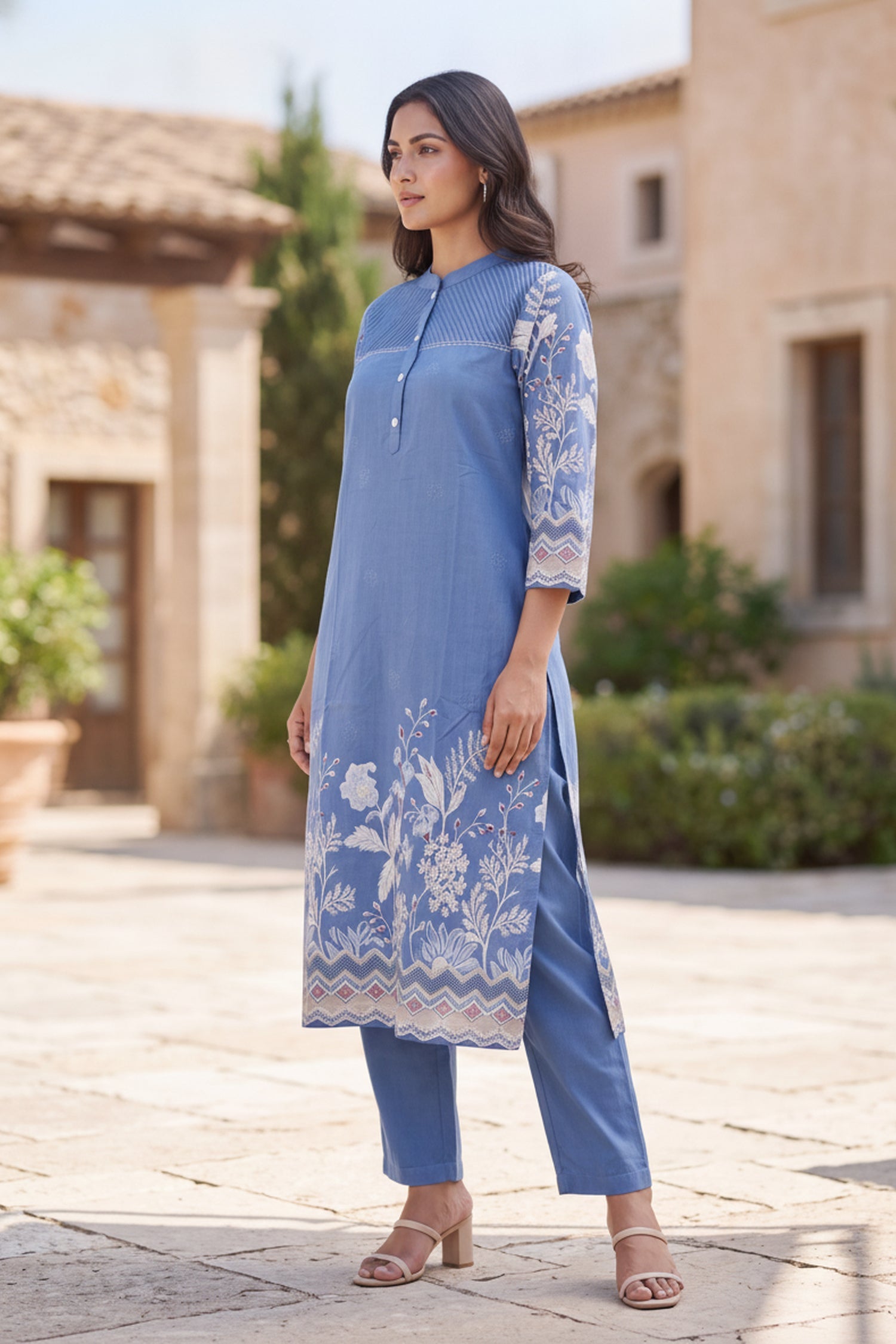 Powder Blue Floral Border CordSet