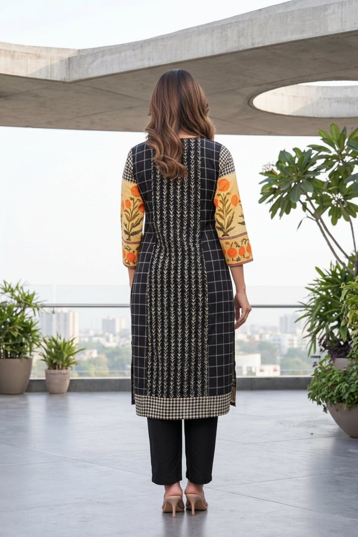 Noir Check & Citrus Print CordSet - Freyaa