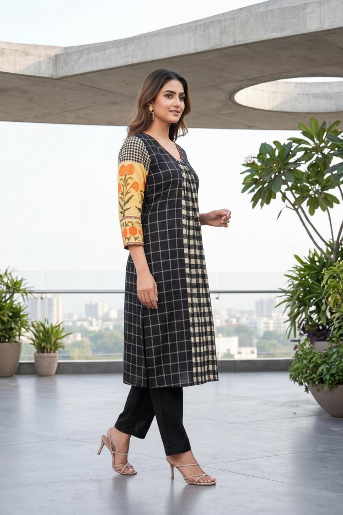 Noir Check & Citrus Print CordSet - Freyaa