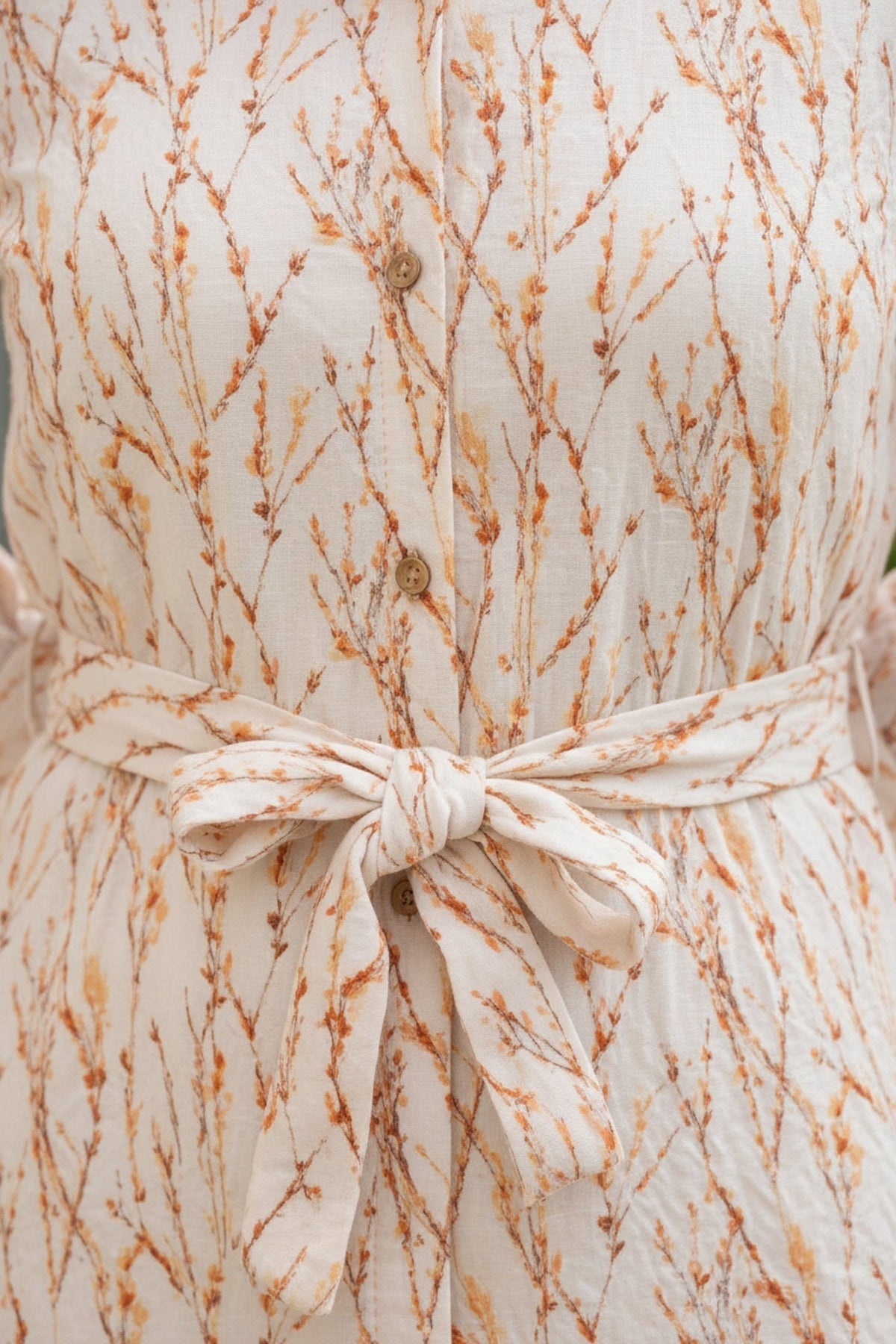 Light Peach Pink Patterned Tie- Waist Cotton Co-Ord Set - Freyaa