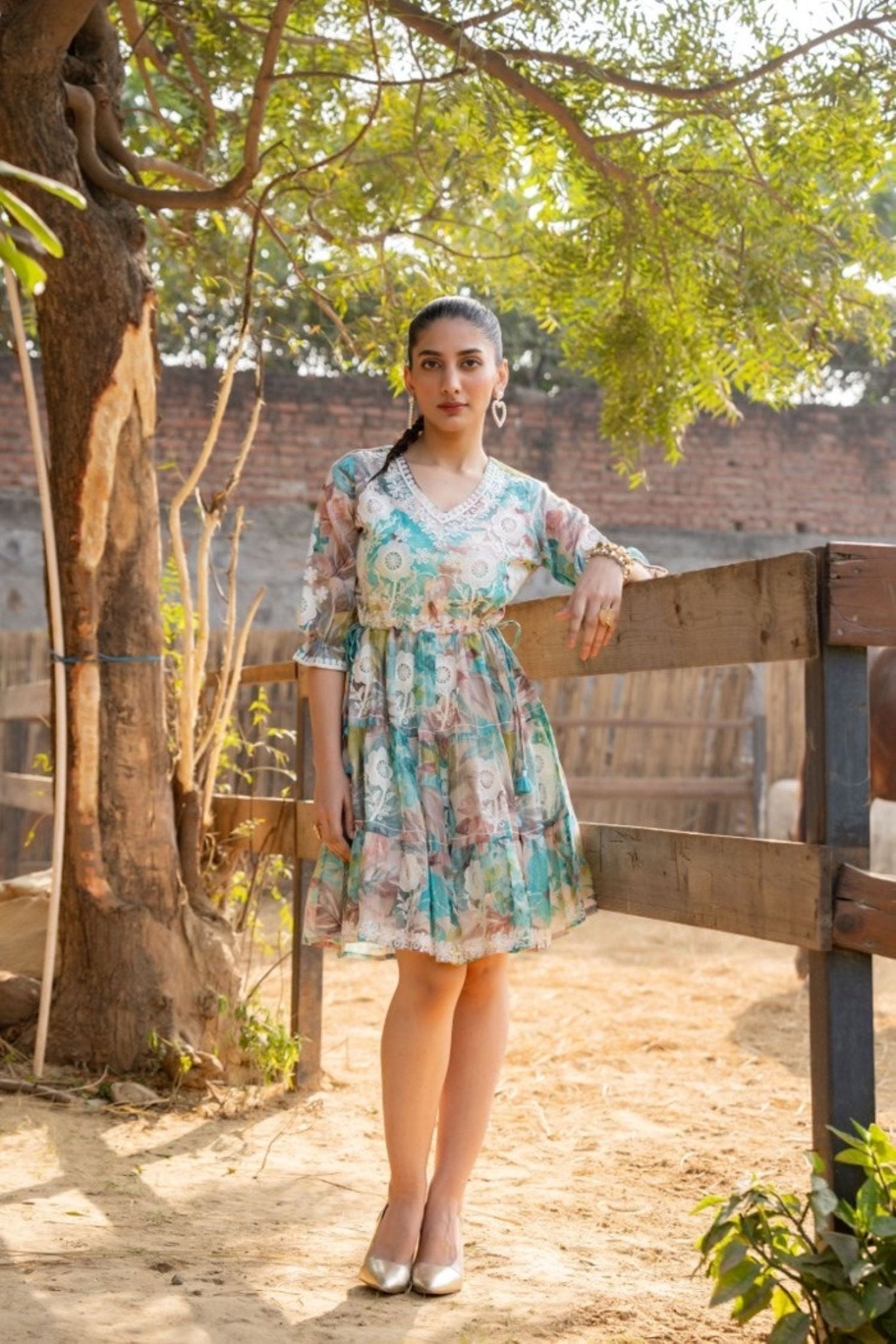 Sea Green Tunic with Multi-Design Embroidery - Freyaa USA & Canada
