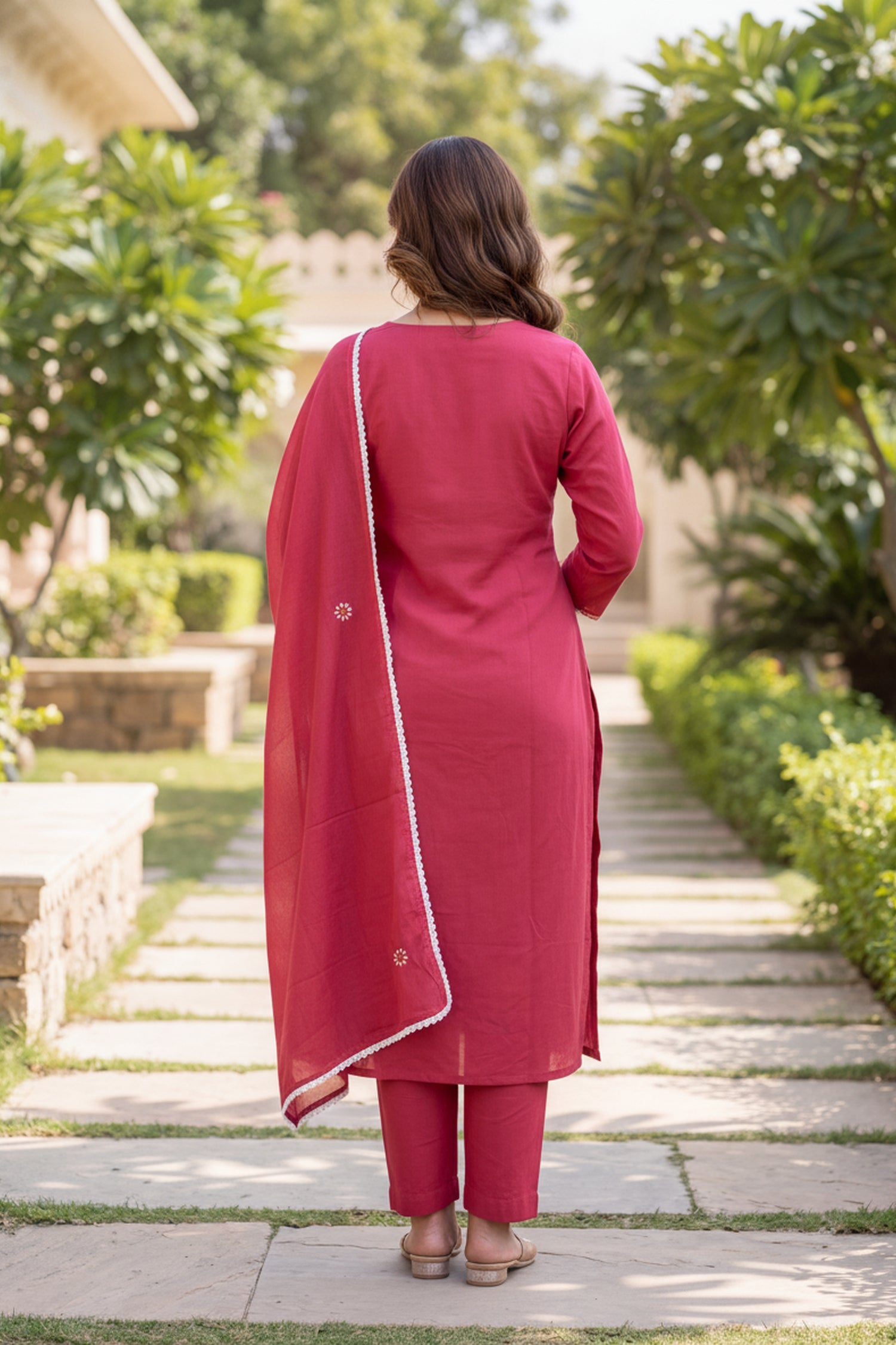Freyaa Mul Cotton Pink Embroidered Straight Kurta Set with Dupatta