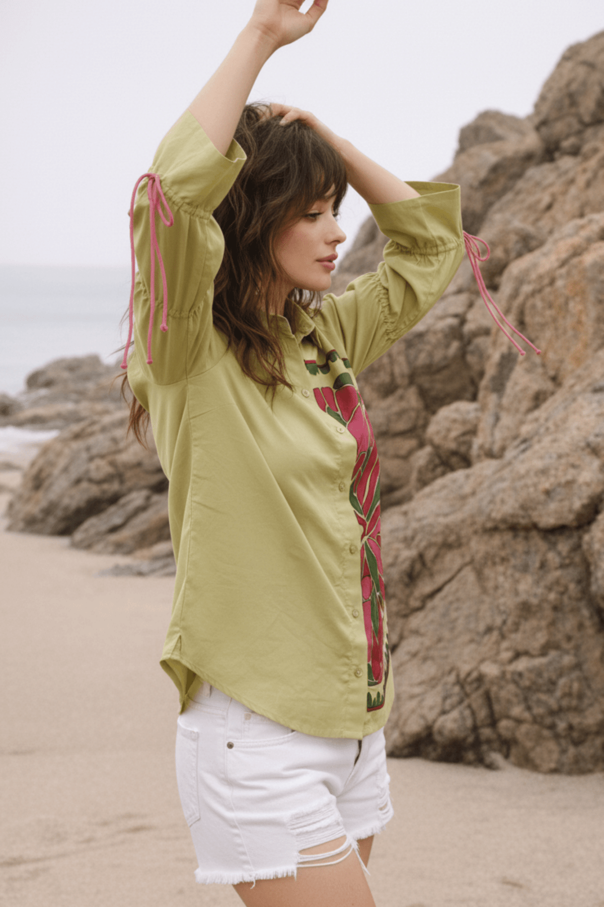 Relaxed Fit Printed Cotton Green Shirt - Freyaa USA & Canada