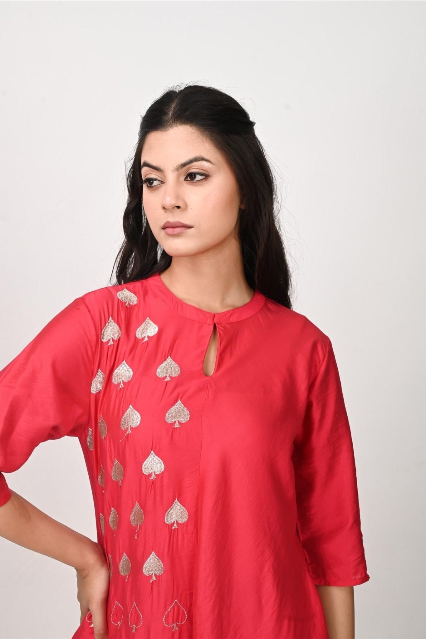 Leaf print Asymmetrical Pink Cord set - Freyaa USA & Canada