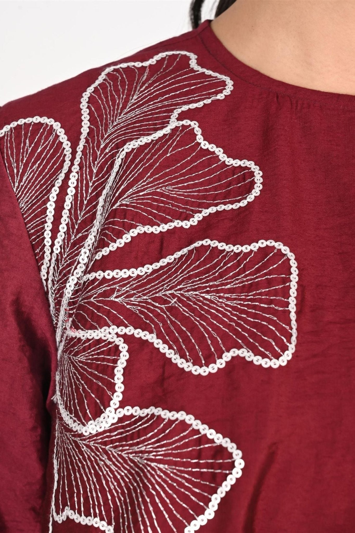 Maroon Petal Asymmetrical Satin Cord Set - Freyaa USA & Canada
