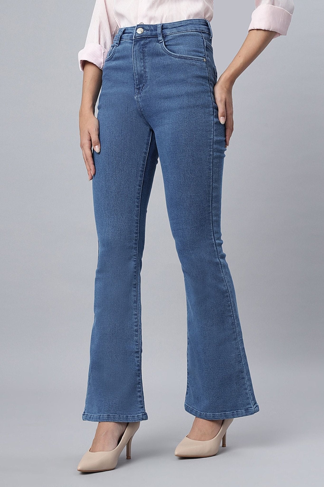 High Waist Stone Bootcut Jeans - Freyaa USA & Canada