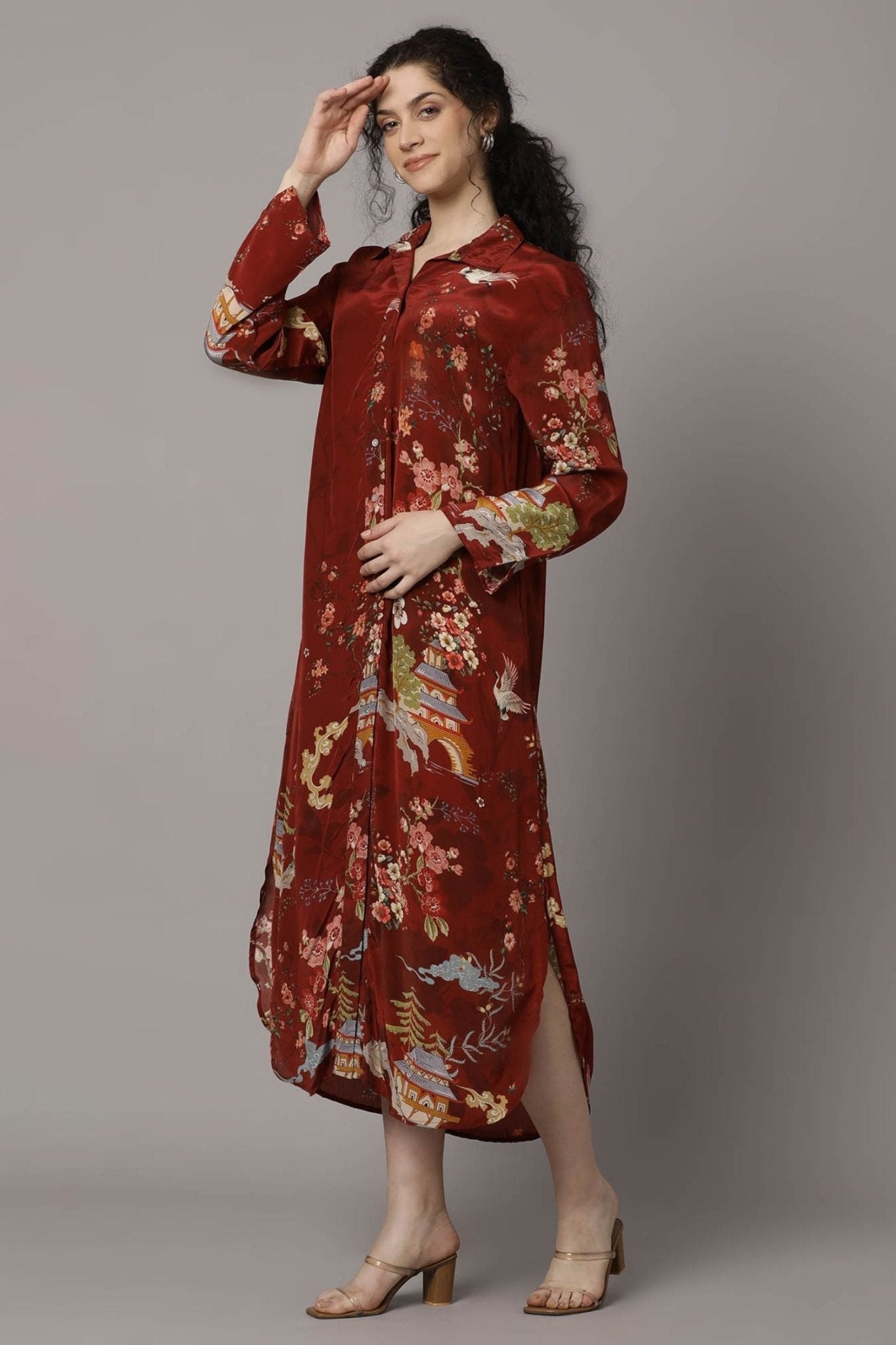 Longline Shirt Dress with Elegant Full Sleeves - Freyaa USA & Canada