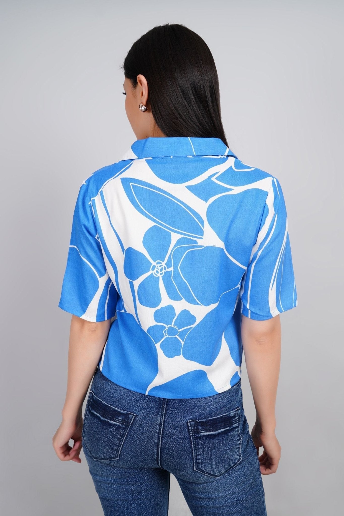 Freyaa Blue Breeze Printed Crop Shirt - Freyaa USA & Canada