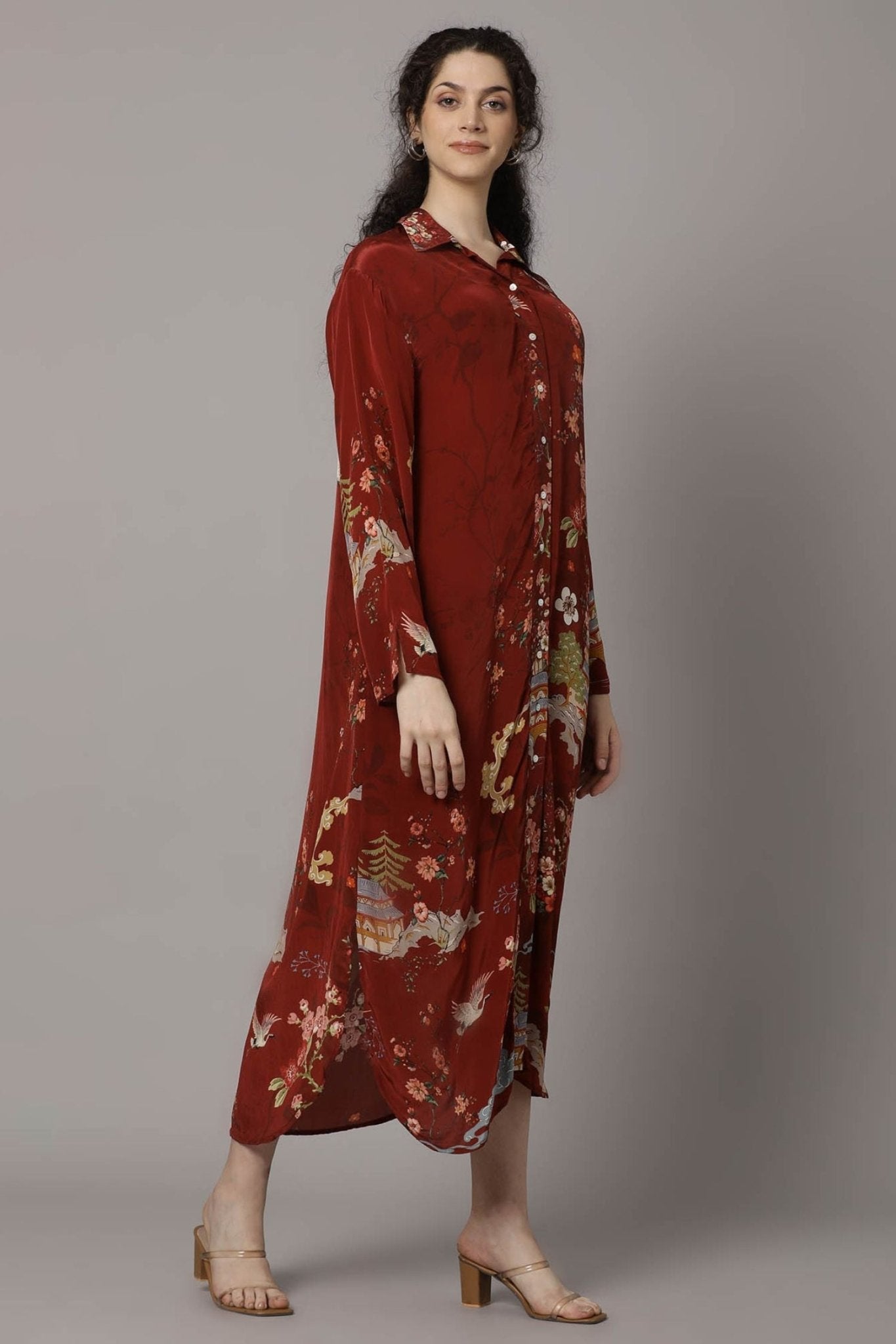 Longline Shirt Dress with Elegant Full Sleeves - Freyaa USA & Canada