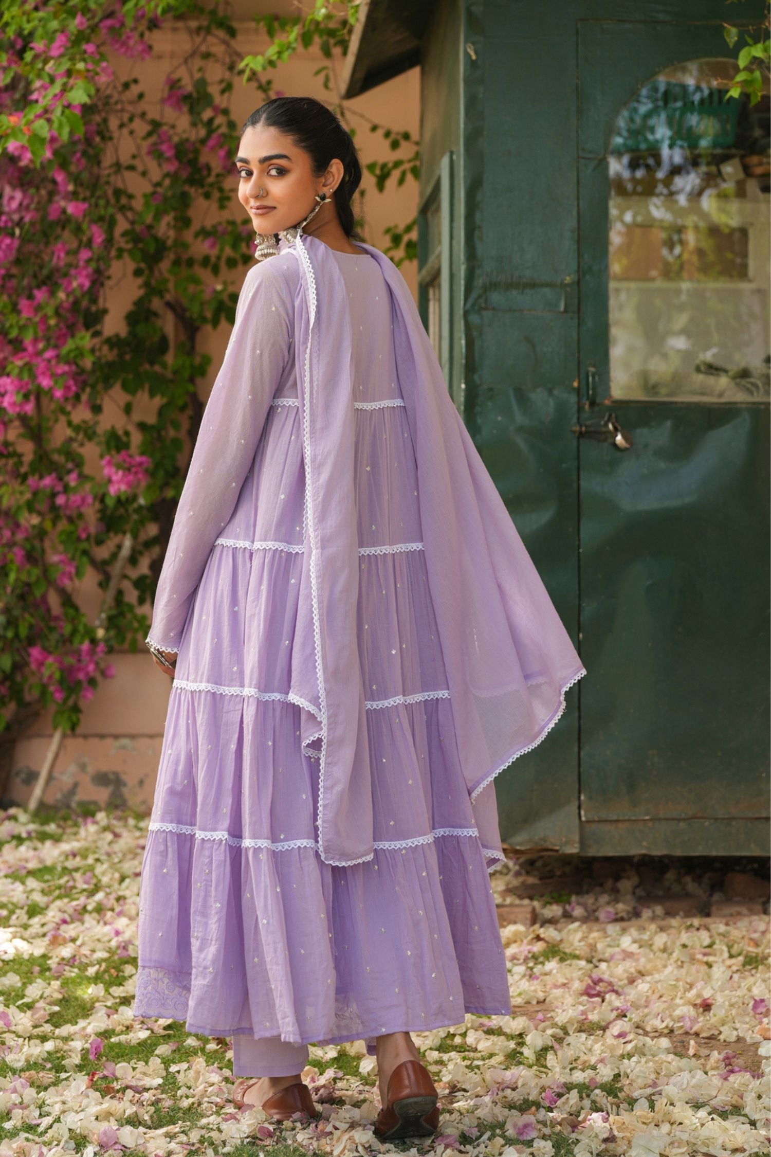 Freyaa Lavender Cotton Anarkali Suit Set With Dupatta