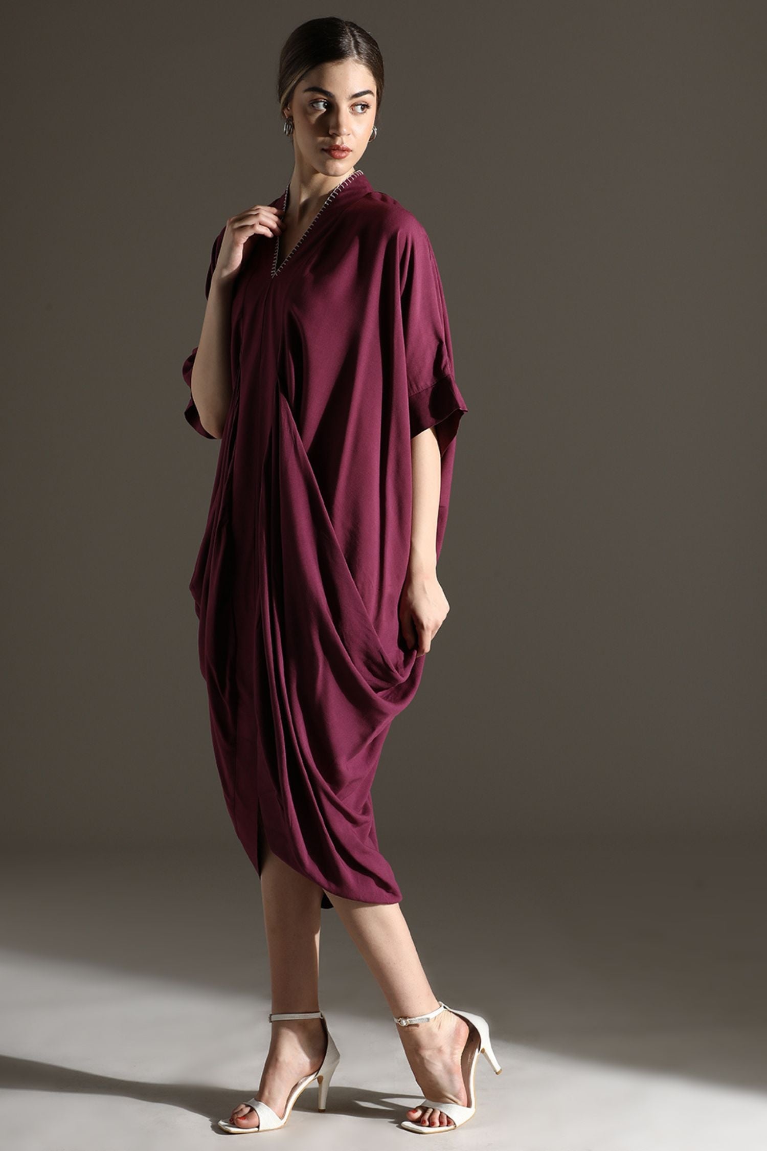 Purple Kaftan-Style Long Dress with Loose Fit